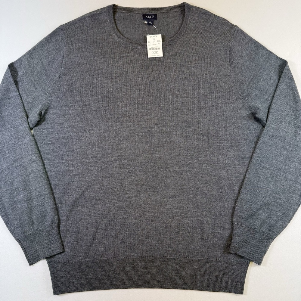J.Crew Sweater Men Large Grey Merino Wool Blend Crewneck Tight Knit Pullover NWT